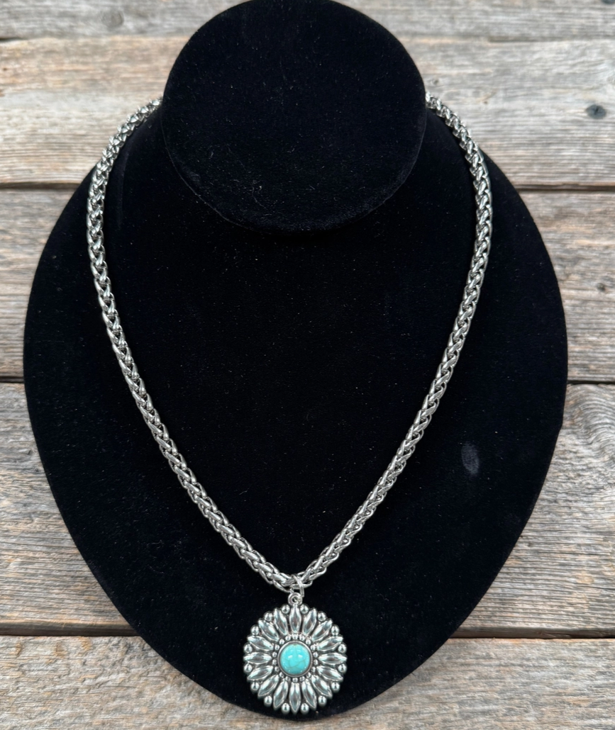 Sunflower Fashion Turquoise Pendant Necklace - RDJN204