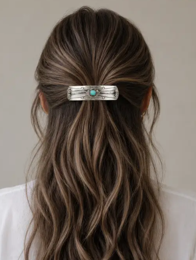 Silver Tone Fashion Turquoise Western Hair Barrette - RDB200