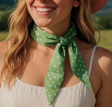 Green and White Western Skinny Mini Wild Rag Scarf - TW140