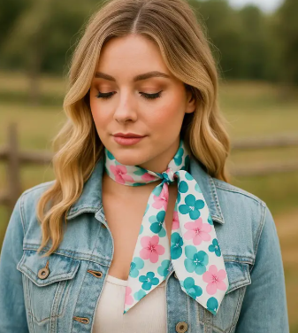 Pink and Teal Western Skinny Mini Wild Rag Scarf/Necktie - TW145