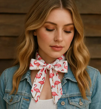 White and Pink Western Skinny Mini Wild Rag Scarf/Necktie - TW325