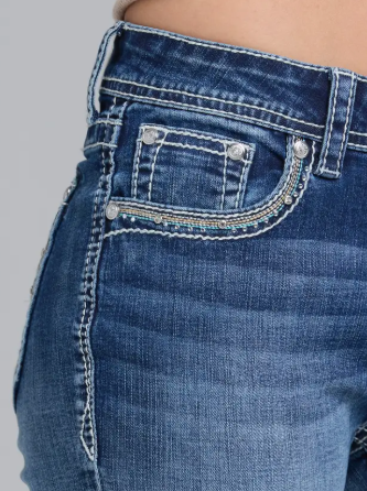 Grace in LA Steer Head Embroidery Mid Rise Boot Cut 30" - EB-81819