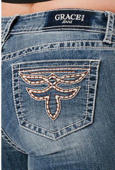 Grace in LA Toe Bug Embroidery Mid Rise Skinny Jean - EN-9652
