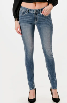 Grace in LA Toe Bug Embroidery Mid Rise Skinny Jean - EN-9652