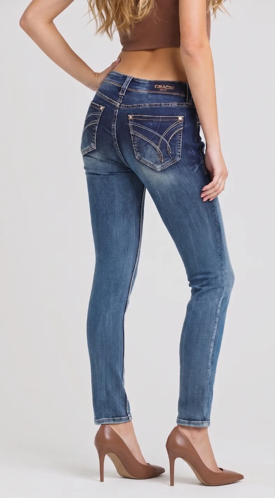 Grace in LA Curved Motif Skinny Jean - 30" - EN-52013
