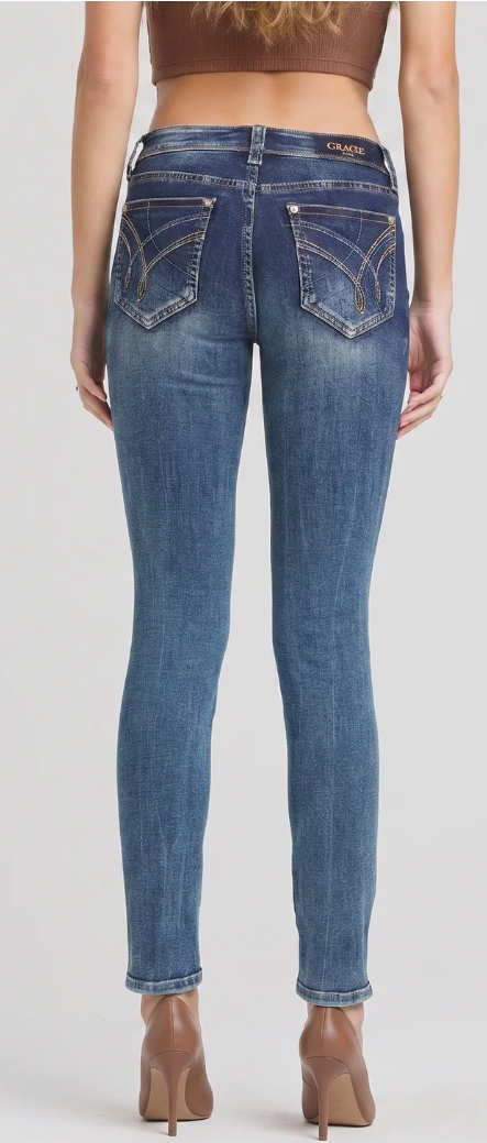 Grace in LA Curved Motif Skinny Jean - 30" - EN-52013