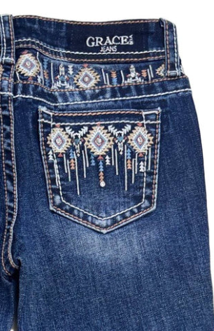 Grace in LA Girls Aztec Yoke Modify Boot Cut Jean - GB-52008