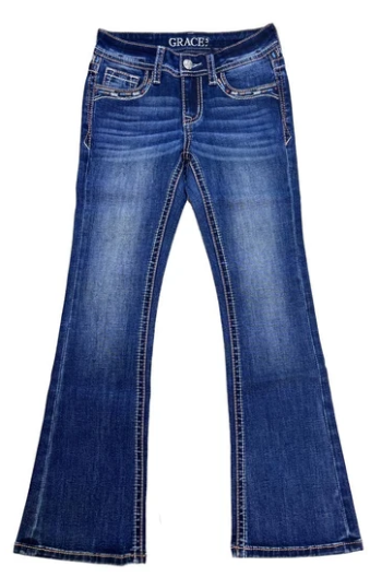 Grace in LA Girls Aztec Yoke Modify Boot Cut Jean - GB-52008