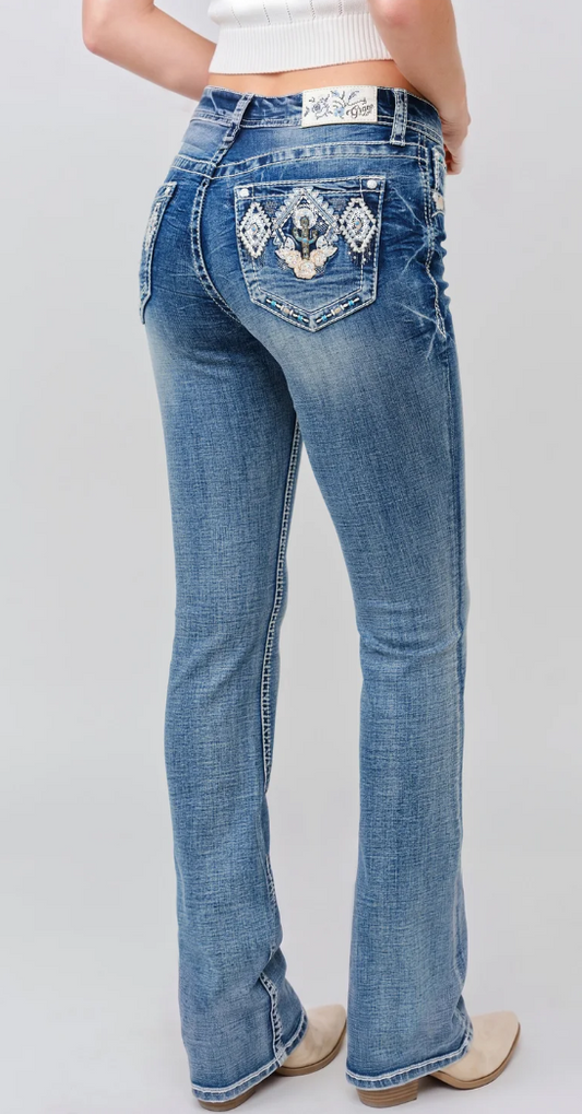 Grace in LA Cactus & Floral Bootcut Jean - 32" - EB-S845