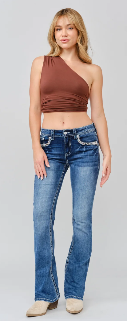 Grace in LA Aztec Embroidery Bootcut Jean - EB-62015