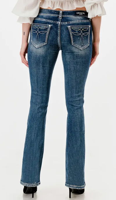 Grace in LA Toe Bug Mid Rise Boot Cut Jean - 32" - EB-81833NL