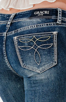 Grace in LA Toe Bug Mid Rise Boot Cut Jean - 32" - EB-81833NL