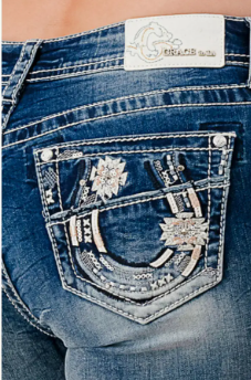 Grace in LA Ladies Plus Size Horseshoe Embroidery Bootcut Jean - PB-S908