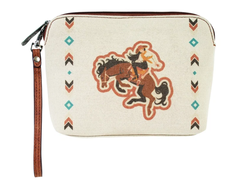 Justin Ladies Cosmetic Pouch Canvas W/Bronco And Cowgirl - JA2521495264