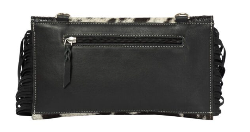 The Design Edge Maraba – Black & White Cowhide Tooling Leather Clutch Bag with Fringes
