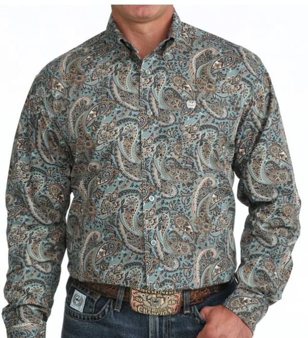 Cinch Mens Blue Paisley Print L/S Shirt - MTW1106134
