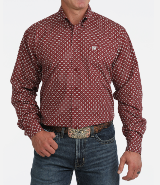 Cinch Mens Classic Fit L/S Shirt - Burgandy - MTW1106141
