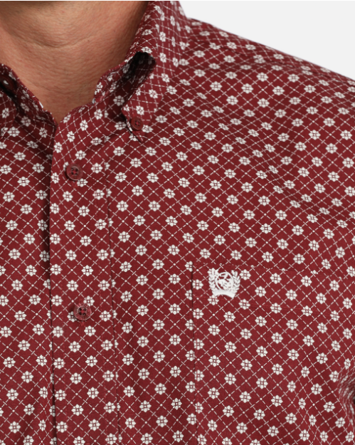Cinch Mens Classic Fit L/S Shirt - Burgandy - MTW1106141