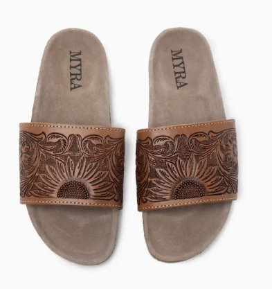 Dottie Hand Tooled Brown Sandals - S-9661