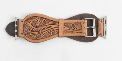 Lone Star Hand Tooled Leather Watch Band - Light Tan - S-12790