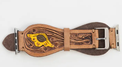 Lone Star Hand Tooled Leather Watch Band - Antique Tan - S-12787