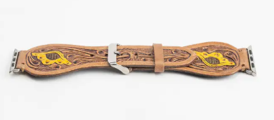 Lone Star Hand Tooled Leather Watch Band - Antique Tan - S-12787