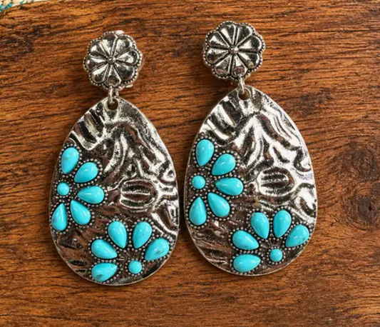 Fashion Turquoise Cluster Teardrop Earrings