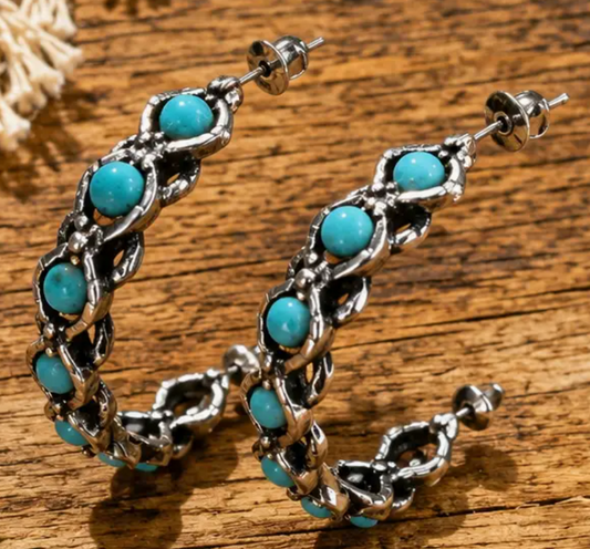 Fashion Turquoise Vine Hoop Earrings