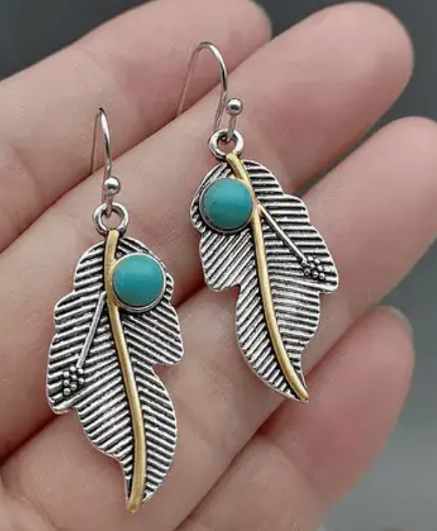 Turquoise Leaves Dangle Silver Fashion Earrings