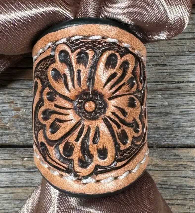 Light Oil Floral Leather Wild Rag Slide - LS251