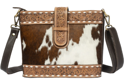 The Design Edge Cowhide Tooled Loop Closure Bag – AB94 – Brown