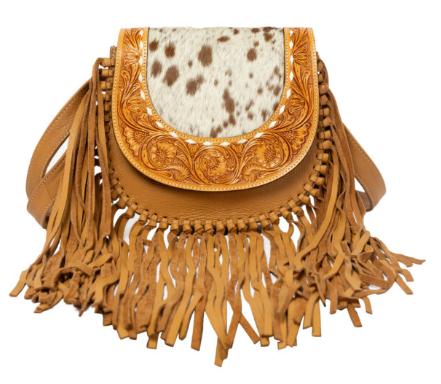The Design Edge Cumana Flap Bag with Fringes - Tan & White - AB92