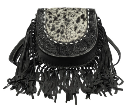 The Design Edge Cumana Flap Bag with Fringes - Black & White - AB92