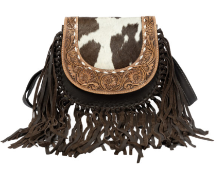 The Design Edge Cumana Flap Bag with Fringes - Brown & White - AB92