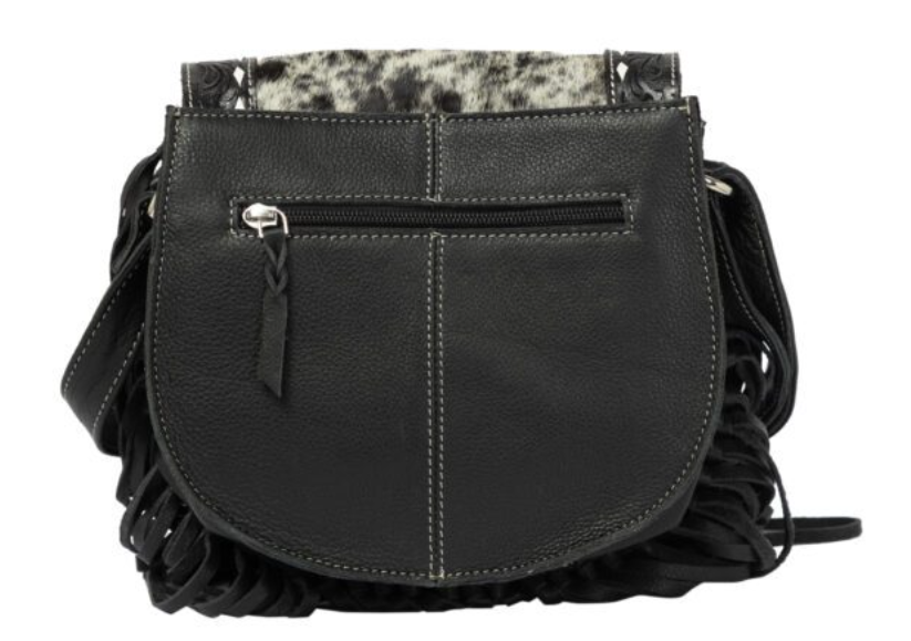 The Design Edge Cumana Flap Bag with Fringes - Black & White - AB92