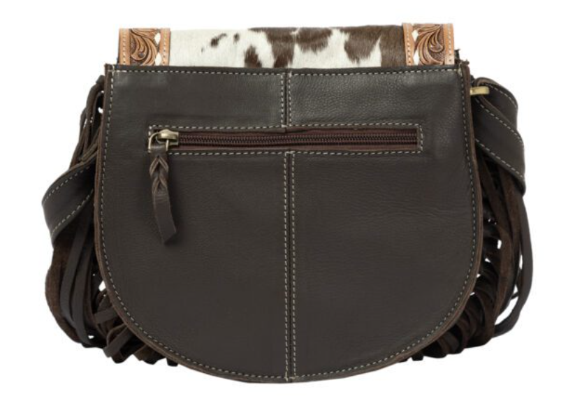 The Design Edge Cumana Flap Bag with Fringes - Brown & White - AB92