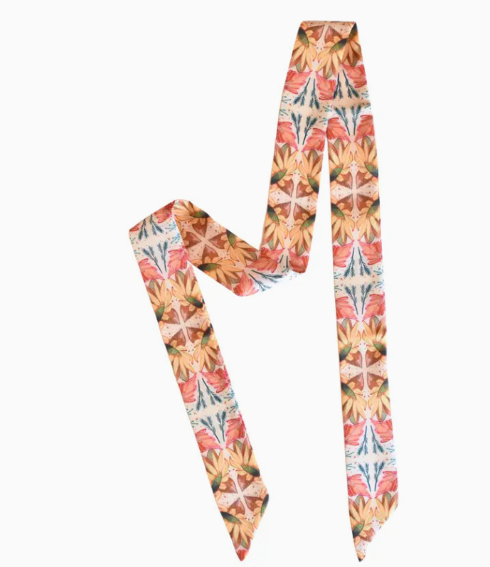 Lucky Wildflowers Twilly Silky Western Cowgirl Scarf - TW-2-019