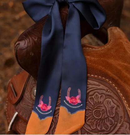 Rodeo Rose Twilly Scarf in Mustnight Blue: Floral Western Cowgirl Silky Scarf