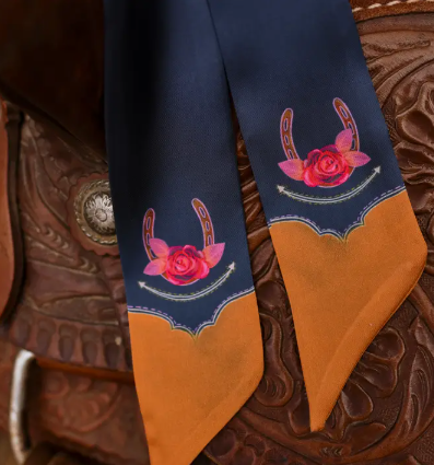 Rodeo Rose Twilly Scarf in Mustnight Blue: Floral Western Cowgirl Silky Scarf