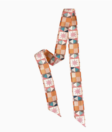 Vintage Patchwork Western Twilly Scarf: Hand Drawn Boho Cowgirl Silk Style Accessory