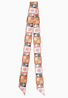 Vintage Patchwork Western Twilly Scarf: Hand Drawn Boho Cowgirl Silk Style Accessory