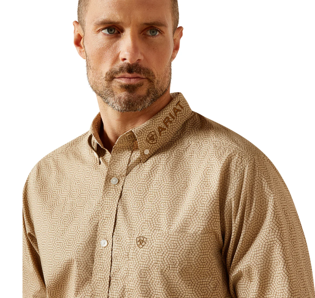 Ariat Mens Team Penn Fitted L/S Shirt - Khaki - 10065812