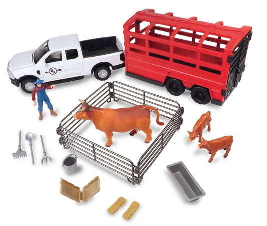 Big Country Toys - 18 Piece Truck & Cattle Trailer Playset