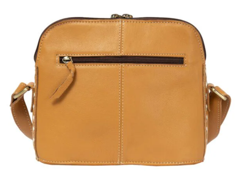 The Design Edge Frontera – Tan & White Cowhide Sunflower Tooling Leather Sling Bag
