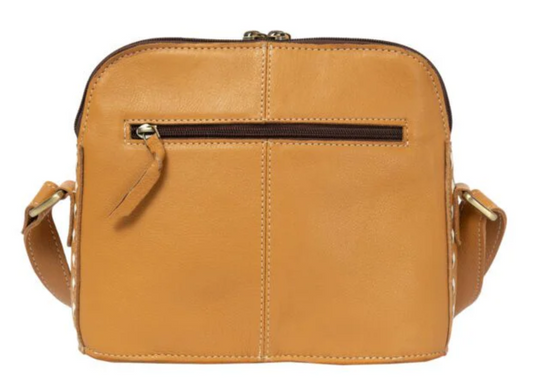The Design Edge Frontera – Tan & White Cowhide Sunflower Tooling Leather Sling Bag