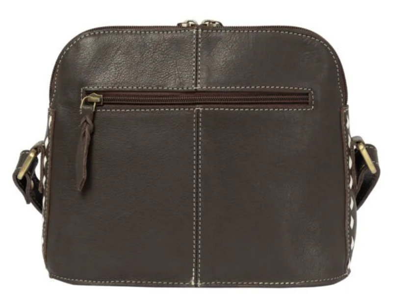 The Design Edge Frontera – Brown & White Cowhide Sunflower Tooling Leather Sling Bag