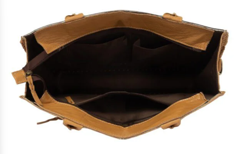 The Design Edge Sicily – Tan & White Cowhide and Tooled Cutwork Leather Big Bag