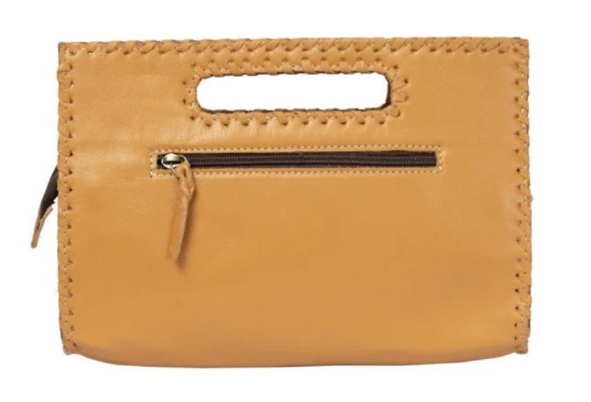 The Design Edge Messina – Tan & White Cowhide and Tooled Cutwork Leather Medium Bag