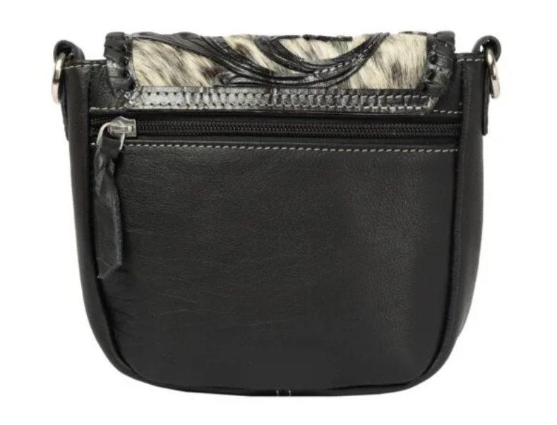 The Design Edge Catania – Black & White Cowhide and Tooled Cutwork Leather Flap Bag