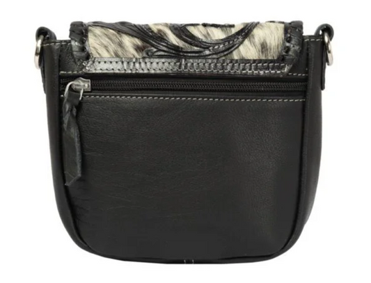 The Design Edge Catania – Black & White Cowhide and Tooled Cutwork Leather Flap Bag